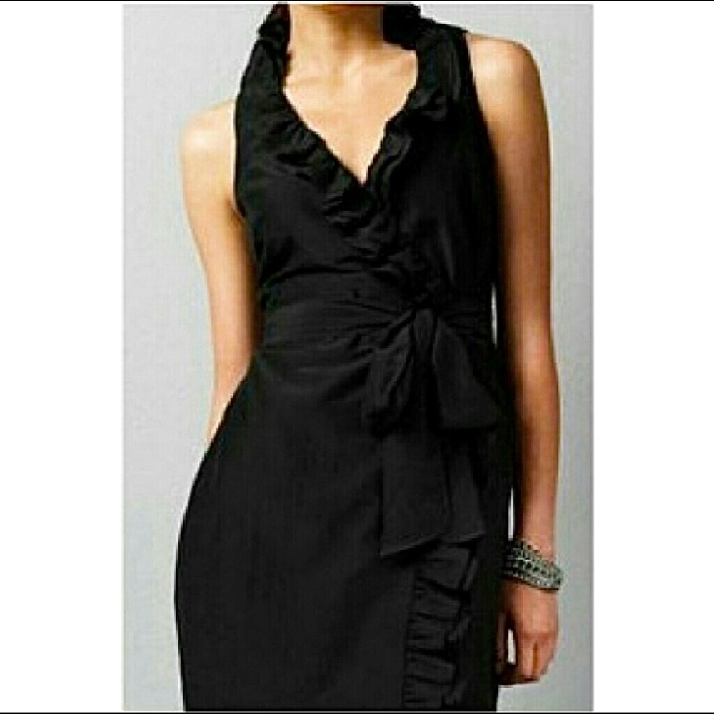 Ann Taylor LOFT Sleeveless Double Ruffle Silk Blend Faux Wrap Dress